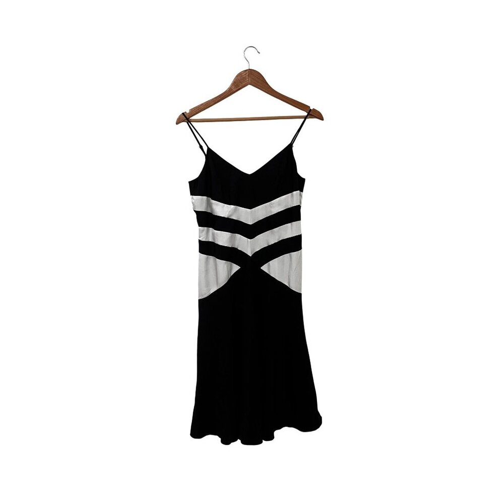 VTG Y2K 90s Philip Di Caprio Women's Silk Bias Cut Black & White Midi Dress Size